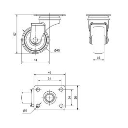 Ruedas Alex Rueda giratoria con placa y eje liso Gris carga máx. 22 kg Ø 4 cm