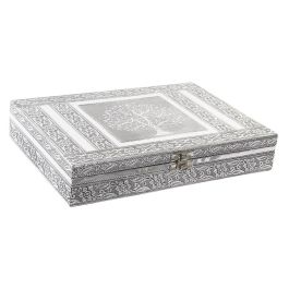 DKD Home Decor Joyero Indio de Madera y Aluminio Plateado/Natural 20 x 5.4 x 27.5 cm