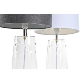 DKD Home Decor Lámpara de Sobremesa Moderna Blanco Gris Claro 30x54x30 cm con Cristal, Poliéster y casquillo E27 - Set de 2 unidades
