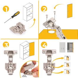Emuca Lote de 20 bisagras codo X91 con cierre suave y suplementos para atornillar, Altura 0, Acero, Niquelado