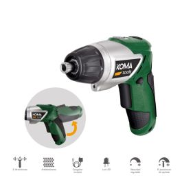 Koma Tools Atornillador Eléctrico Recargable 3V-AR 3.6V Li-Ion 1300mAh con Cargador, Luz LED, 6 Posiciones de Apriete y Mango Antideslizante - Brico Series