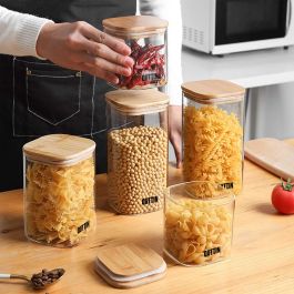 Quttin Tarro Cuadrado de Boro con Tapa de Bambú 10 cm x 27 cm 2150ml