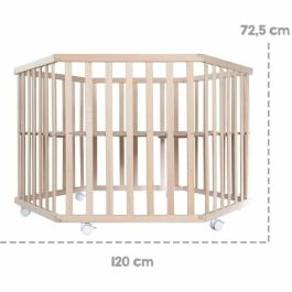 Roba Parque infantil hexagonal - Altura regulable - Base extraíble - 6 ruedas con freno - Madera natural - Diseño de osito de peluche