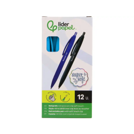 Liderpapel Bolígrafo Retráctil Punta 1 mm con Clip, Acabado Soft Touch, Tinta Azul, Cuerpo Azul Cielo, 27x145x70 mm
