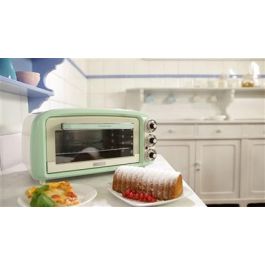 Ariete 979/04 Mini Horno Eléctrico 18 Litros Vintage Verde con Función Estática, Temporizador y Temperatura Regulable hasta 230°C, Incluye Parrilla y Bandeja