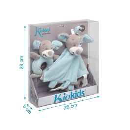 KioKids Set Doudou y Sonajero Perrito Azul Suave con Mordedor | Con Sonidos, Fácil de Coger | Para Bebés +0 Meses | Colección Dolci Amici