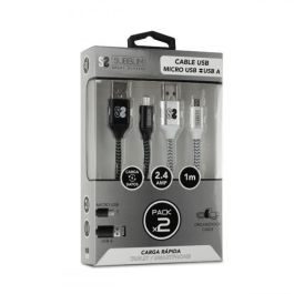 Subblim Pack 2 Cables USB A Micro USB 2.4A 1m Negro/Plata - SUB-CAB-1MU001