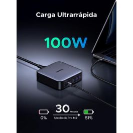 Ugreen Cargador de Escritorio Rápido 200W, 2 USB-A + 4 USB-C, GaN, Negro/Gris