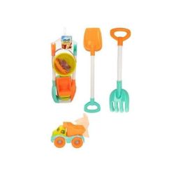 Color Baby Camión de Playa 18 cm con Pala, Rastrillo, Cubo y 3 Moldes - Juguete Infantil para Verano