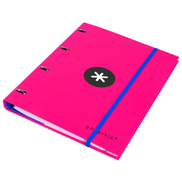 Antartik Carpeta con recambio A4, cuadro 5mm, forrada, 4 anillas 25mm redondas, color rosa, papel 100 g/m²