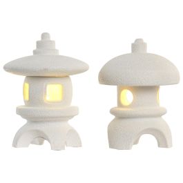 DKD Home Decor Decoración Luminosa Oriental Pagoda LED Resina Blanca 9.5x13x9.5 cm (4 Unidades)