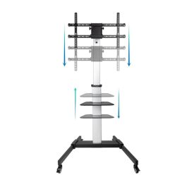 TooQ FS1886M-B Soporte de Suelo con Ruedas Inclinable Ajustable para TV 37-86" / 50kg, VESA 200x200-600x400, Altura 1.2-1.6m