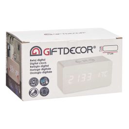 Giftdecor Reloj Alarma con Temperatura, Blanco, 15x7.5x7 cm, Madera MDF y PVC, USB + Pilas (12 Unidades) Giftdecor Reloj Alarma con Temperatura, Blanco, 15x7.5x7 cm, Madera MDF y PVC, USB + Pilas (12 Unidades)