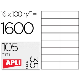 Apli Etiquetas Adhesivas 105x35 mm Rectas 100 Hojas Inkjet-Láser Blanco Precio: 18.49999976. SKU: BIX1287