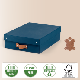 Leitz Caja de almacenaje cartón mediana baja con asa de piel, pack de 2 unidades, azul, para documentos A4/portátiles