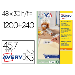 Avery Etiqueta Adhesiva Blanca Removible para Laser Ink-jet Fotocopiadora 45,7x21,2 mm Caja de 1200 Unidades Precio: 17.99000049. SKU: B12BMG4WXA