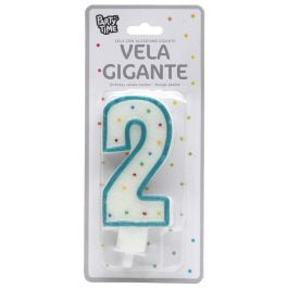 Party Time Vela de Aniversario Numeral Número 2 para Tarta, 14 cm, con Pincho, Decorada, Colores Surtidos