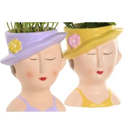 DKD Home Decor Planta Artificial Shabby Surtida (4 unidades) Amarilla Lila Verde 8.5 x 19 x 9 cm PE Cerámica