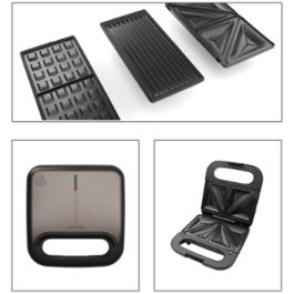 Aiwa ASM-750 Sandwichera Grill Gofre 750W Acero Inoxidable Multifunción 3 en 1 Cocina Rápida