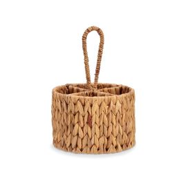 Giftdecor Cubertero Redondo de Paja con 4 Huecos, Jacinto Acuático y Metal, Marrón, 20x30x20 cm (Set de 12)