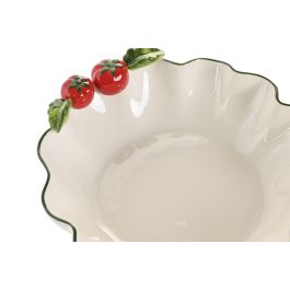 DKD Home Decor Ensaladera Cottage de Gres Blanca y Roja con Tomates 24 x 7 x 25 cm Apta para Lavavajillas