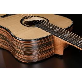 Lag HV50DE Guitarra Acústica Dreadnought Hyvibe H2 Electroacústica Cutaway de Ébano Macassar Natural con Funda
