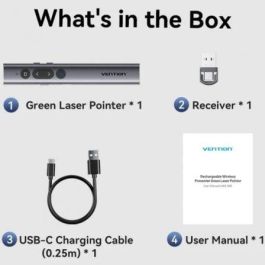 Vention KQJH0 - Presentador Inalámbrico Recargable con Puntero Láser Verde 2.4GHz/Bluetooth USB-C Gris