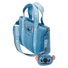 Loungefly Bolso Tote Disney Stitch Peluche con Monedero, Piel Vegana, Sherpa, Herrajes Metálicos Plateados