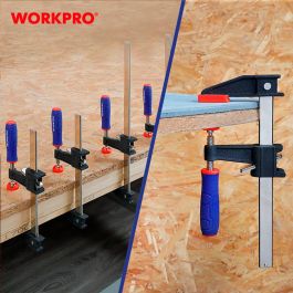 Workpro Sargento de Apriete con Émbolo 60 cm, Barra de Acero, Liberación Rápida, Mango Ergonómico de Goma, 2 Almohadillas