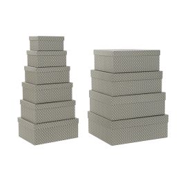 Set de Cajas Organizadoras Apilables DKD Home Decor Topos Gris Blanco Cartón (43,5 x 33,5 x 15,5 cm)