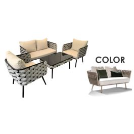 DKD Home Decor Sofá Terraza y Jardín 138 x 72 x 68 cm Set de 4 Piezas Cuerda Metal