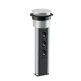 Complementos Organita Sacyr Torre Telescópica Multienchufe 3 Tomas Schuko + 2 USB, 3500W, Ø80mm, Aluminio Plata Mate IP20