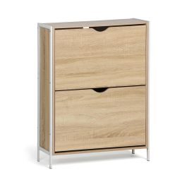 Inde Mueble Zapatero 2 Niveles Madera y Metal 65x24x80 cm