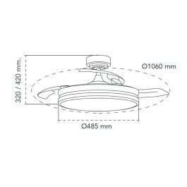 Cristalrecord Ventilador de Techo LED Moss 72W 7920lm Níquel, Aspas Retráctiles Ø106cm, Motor DC, 3 Tonos Luz, Silencioso