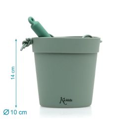 KioKids Set de Juego de Playa de Silicona Verde, 5 Piezas: Cubo, Pala y 3 Moldes de Arena. Seguro y Fácil de Limpiar para Niños +18 meses