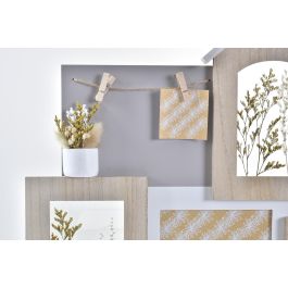 DKD Home Decor Marco Multifoto Urban Marrón Blanco con diseño de Flor, 41x55 cm de MDF y Cristal, Acabado Natural (4 Unidades)
