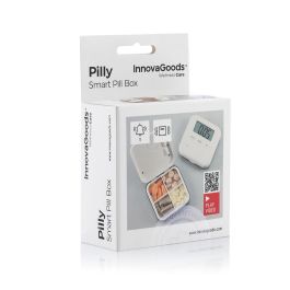 Innovagoods Pastillero inteligente electrónico con reloj, alarma y cronómetro, 4 compartimentos hermético, tamaño bolsillo