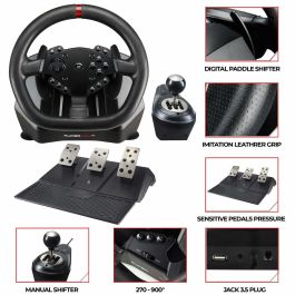 Subsonic GS950-X Volante de Carreras 900° con Palanca de Cambios Manual, 3 Pedales y Levas