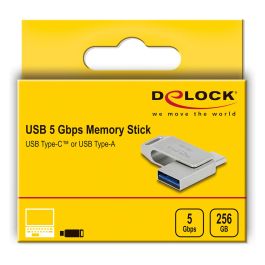 DeLOCK Lápiz de Memoria USB 256GB USB-C + USB-A USB 3.2 Gen 1 (5 Gbps), Carcasa de Metal Giratoria, 116 MB/s Lectura