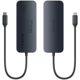 HYPER HD4006GL Hub USB-C 10Gbps con HDMI 4K 60Hz, Gigabit Ethernet, Lector SD/MicroSD, USB-A, Jack 3.5mm Azul/Gris