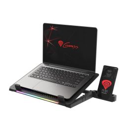 GENESIS Oxid 450 Base Refrigeradora para Portátil 15.6" con 5 Ventiladores, Iluminación RGB, USB Hub y Panel de Aluminio, Negro