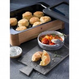 WMF Cazuela para Hornear Rectangular Cerámica/Acero/Madera Negra/Marrón, Apta para Lavavajillas y Horno, 360mm