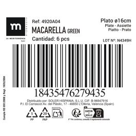 Plato Macarella Green 16 cm - Inde (24 Unidades) Plato Macarella Green 16 cm - Inde (24 Unidades)