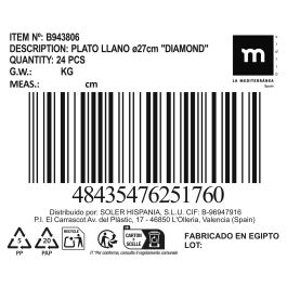 Plato Llano Diamond Ø27 cm - La Mediterranea (24 Unidades) Plato Llano Diamond Ø27 cm - La Mediterranea (24 Unidades)