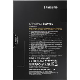 Samsung 980 SSD M.2 500GB NVMe PCIe 3.0 x4, Velocidad de lectura 3100 MB/s, Velocidad de escritura 2600 MB/s