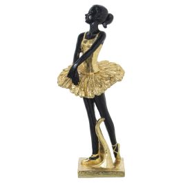 Figura Decorativa Alexandra House Living Negro Dorado Acrílico Plástico Melamina Bailarina 12 x 11 x 27 cm