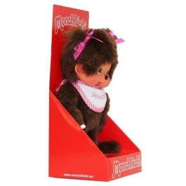 Bandai Monchhichi Muñeco de Peluche con Chupete y Babero Rosa para Niñas, 20 cm