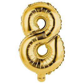 Party Time Globo Cifra 8 Oro 35 cm para Aniversarios y Cumpleaños, Hinchable con Aire o Helio, Reutilizable