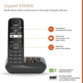 Gigaset AS690 A Teléfono fijo Trio con Contestador Automático, Manos Libres HSP, Bloqueo de Llamadas y Directorio de 100 Contactos Negro