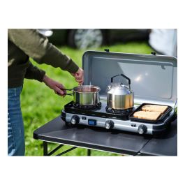 CAMPINGAZ Camping Kitchen 2 MULTI COOK - Hornillo plegable 2 zonas con capa antiadherente, Butano/Propano, 5.4 kg, Negro/Acero